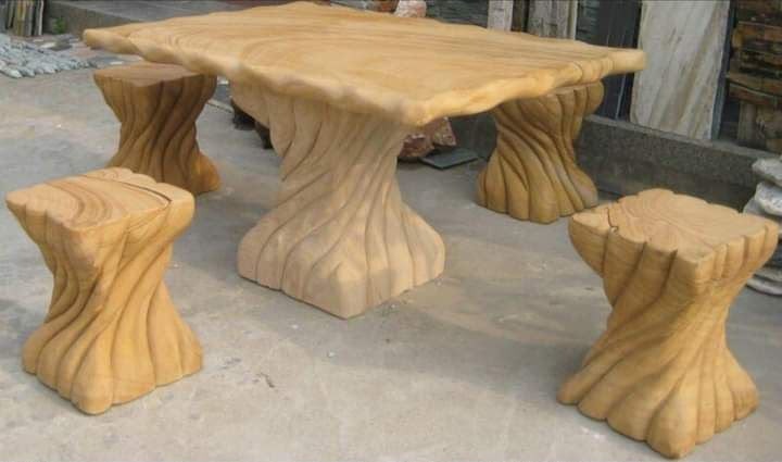 Carved Sandstone Outdoor Table Set Main Slab Image