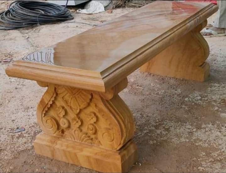 Floral Carved Sandstone Garden Bench